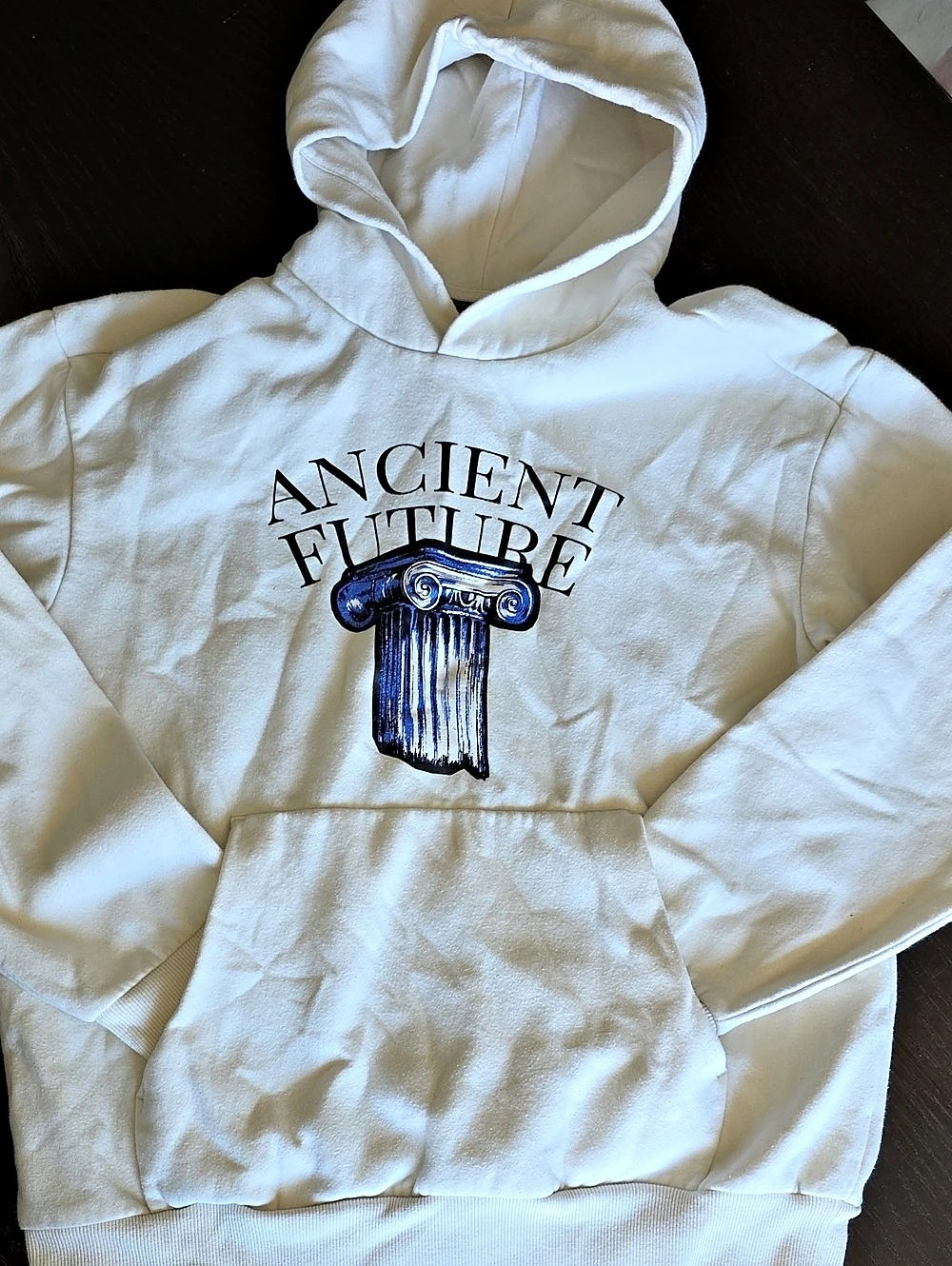 H&M Ancient Future Greek Pillar Hoodie White & Blue Small